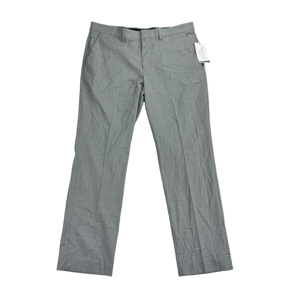 Perry Ellis Mens Slim Fit Stretch Windowpane Plaid Dress Pants Gray 34x29 - Picture 1 of 5